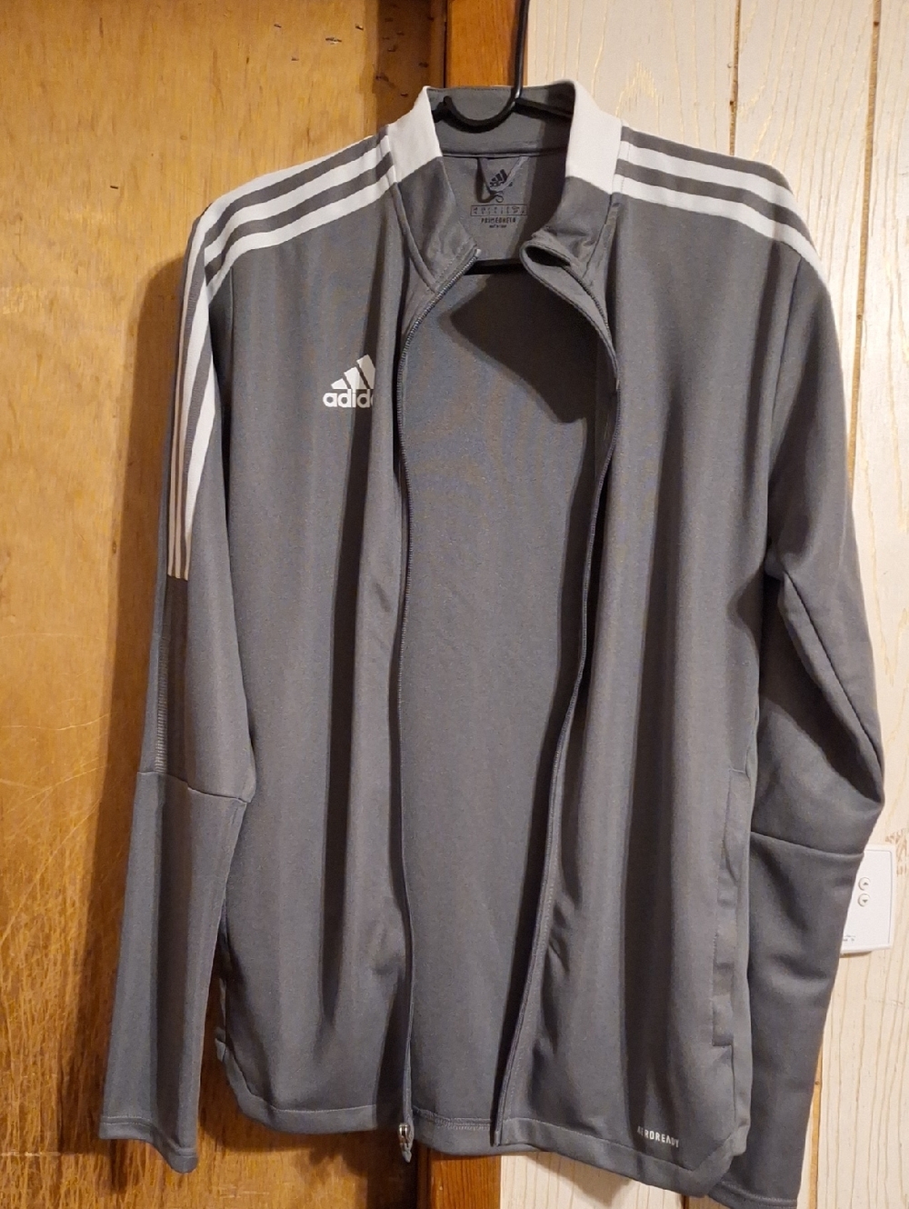 Men's adidas Gray Track Jacket with White Shoulder Stripes